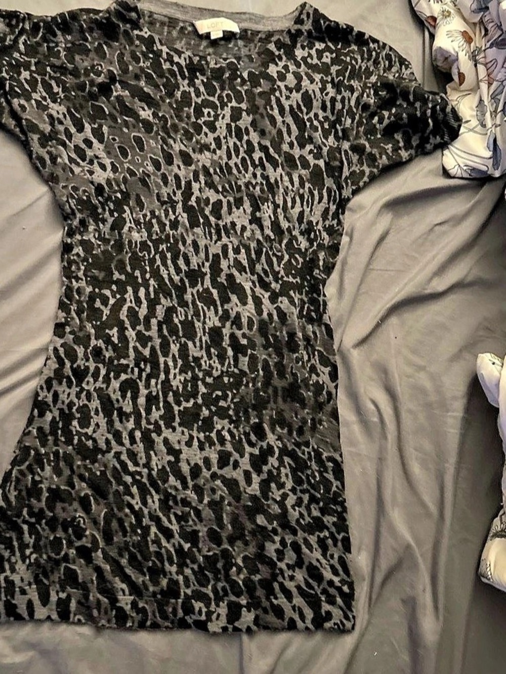 LOFT Animal Print Mini Dress in Black & Gray